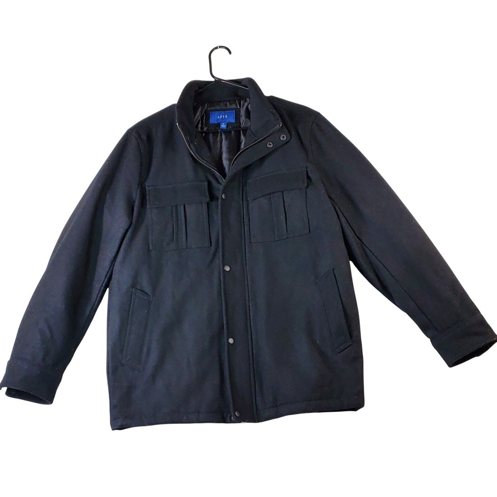 APT 9 Mens Black Wool Blend Military Style‎ Jacket Size Medium